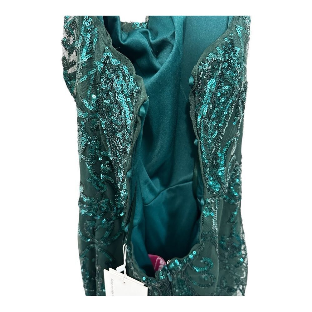 NWT PromGirl Statement-Back Long Sequin Prom Dress Hunter green - Picture 15 of 15